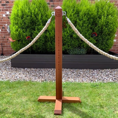 Rustic Post & Rope Barrier with Optional Engraved Logo/Text
